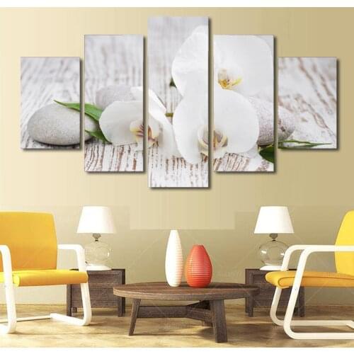 ArtSailing 5 piece canvas art Printed White orchid pebbles Painting for room home decoration poster picture canvas Print NY-5728