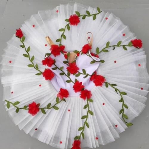 White Flower Ballet Dress For Girls Kids Child Long Ballerina Dress Professional Ballet Tutu Adult Women Swan Lake Dance Costume