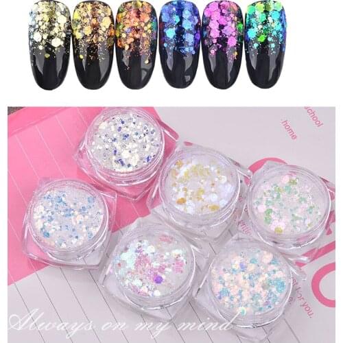 Glitter mix, "Aurora", iridescent, hexagonal, nail art, rainbow, resin, epoxy, gift, Christmas jewelry, embellishments, 6 Boxes