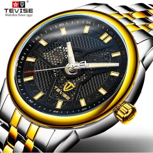 Brand TEVISE Gold Watch Men Fashion Luxury Honeycomb Wristwatches Waterproof Automatic Mechanical Watch Sport Casual Watches