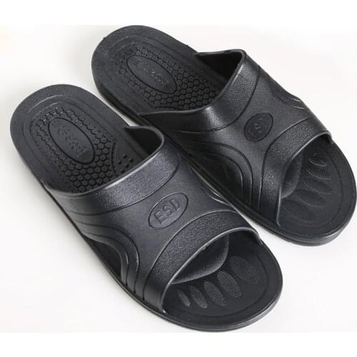 ESD SPU Black Soft Sole Comfortable Anti-skid Anti-static Slippers Clean Room Dust-free Summer Factory Workshop Slippers