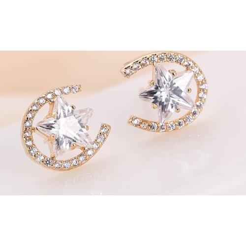 DE183 Fashion Exquisite Elegant 4A Zircon Geometry Five-pointed Star Ear Stud GIRLS Gift Party WOMENS Jewelry Earrings 2021
