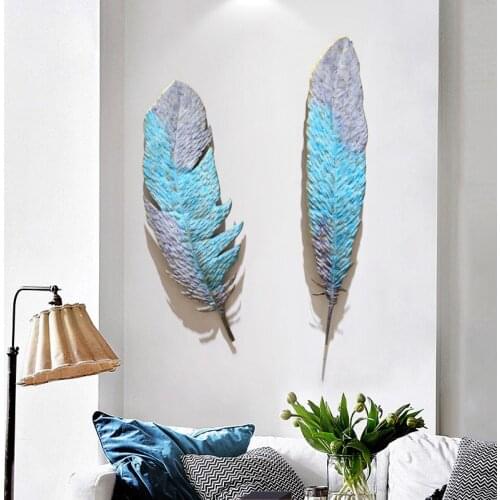 Jane Ou Living Room TV Background Wall Decoration Creative Pendant Iron Decoration Wall Hanging Gold Foil Feather Mural