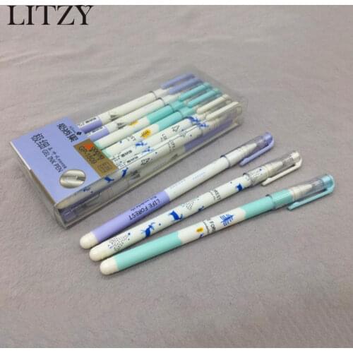 6pcs/set 0.25mm Kawaii Animal Deer Gel Pen Cute Deer Neutral Pens for Student Writing Tools Office School Supply Stationery Gift