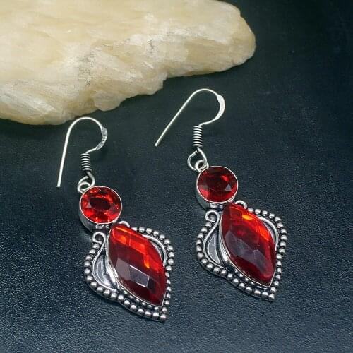 Gemstonefactory Big Promotion 925 Silver Colorful Topaz Red Garnet Amazing Women Ladies Gifts Dangle Drop Earrings 20212068