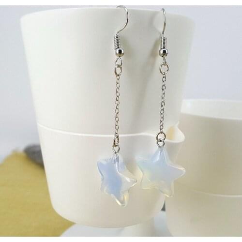 Classic Style Silver Plated Lucky Star Opalite Opal Drop Earrings for Women Inspiration Jewelry