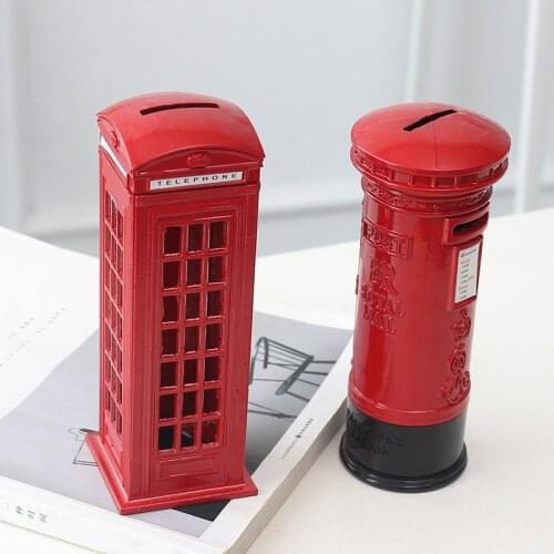 Retro Style Piggy Bank Creative Uk London Telephone Booth Post Box Model Piggy Bank Home Metal Decor Accessories kid of Gifts