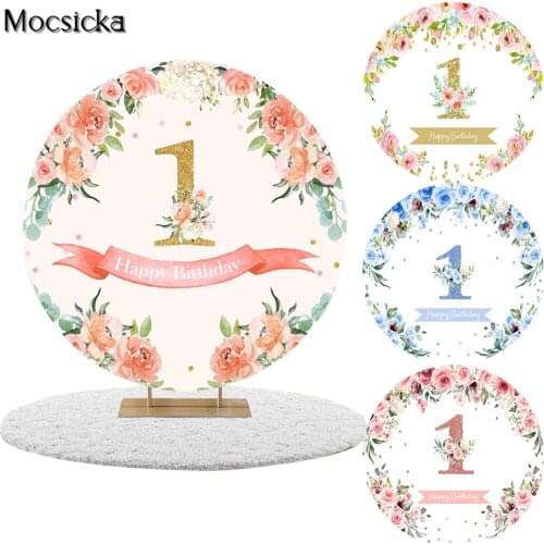 Mocsicka Custom Round Backdrop Pink Rose 1st Birthday Party Supplies Baby Shower Circle Background Cover Photo Banners Photocall