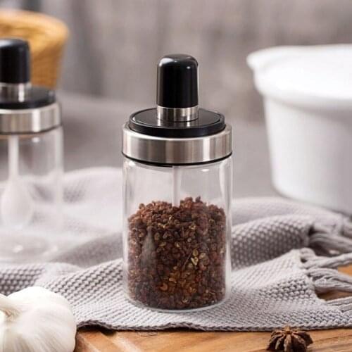Kitchen Seasoning Bottle Spice Jar Bottle Salt Pepper Jar Seasoning Jar Moisture-proof with Lid Spoon Seasoning Tank Container