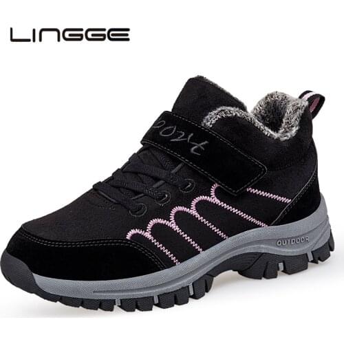 LINGGE Winter Women Boots With Fur Warm Snow Women Winter Shoes Women Work Boots Casual Sneakers High Top Rubber Ankle Boots