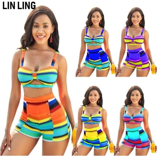 LINLING Womens Bikini Swimsuits Sets 2 Piece Swimsuit Halter Top Stitching Printing Bathing Suit Sporty Bathing Swimsuits