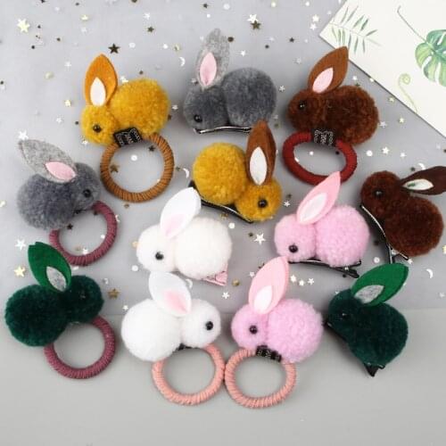 Cute Animal Plush Rabbit Hair Ring Girl Elastic Hair Band Fashion Rubber Band Headwear Bunny Hair Clip Children Hair Accessories