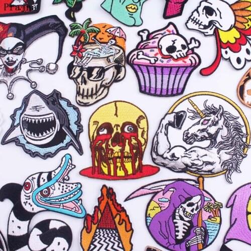 Prajna Punk Skull Patches on Clothes Anime Embroidered Patches For Clothing Skull Butterfly Patch Iron On Patches DIY Applique