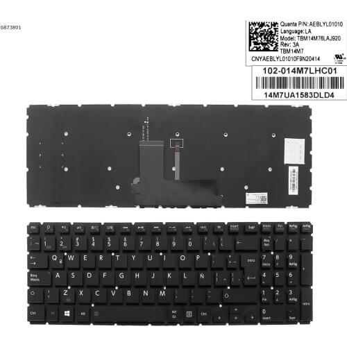 Latin Spanish New for Toshiba Satellite Radius P50W-B P55W-B / Keyboard Black with Backlit NO Frame