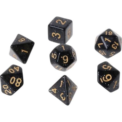 OOTDTY Hot Sell 7pcs/set Acrylic Polyhedral Dice for TRPG Board Game DND D4-D20 Party Game Black Dice