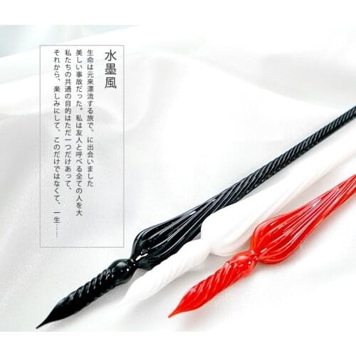 SIMPLE COLOR BLACK, RED ,WHITE Glass Dip Pen With Pretty Pencil Box