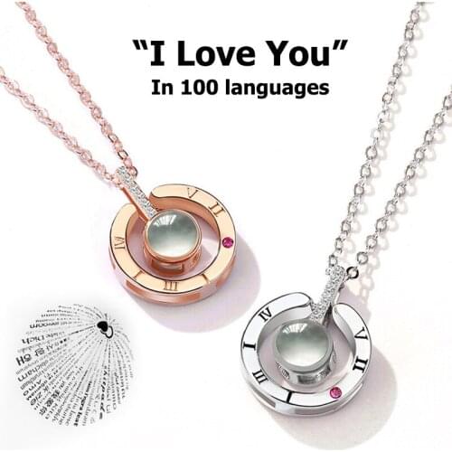 Dropshipping New Hot 100 Languages Projection I Love You Pendant Necklace For Women Romantic Choker Necklace Love Wedding Gift
