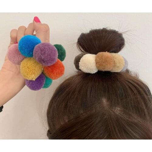 Rainbow Hairball Elastic Hair Bands Hair Ties Girls Cute Colorful Ball Sweet Hair Accessories Headwear Rubber Bands Wholesale