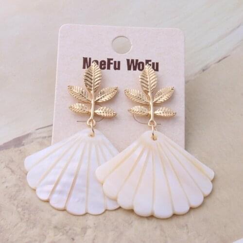 NeeFu WoFu shell Oorbellen Drop Leaves Earring Glass Earrings for woman Bohemia brand Christmas Ear Accessories wholesale