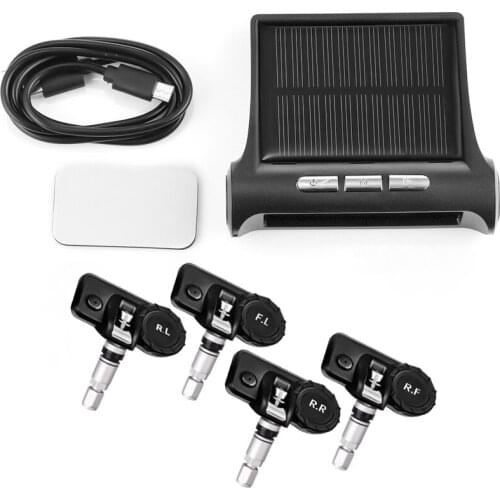 AN-01 Wireless Car TPMS Solar + USB Powered Vehicle Tire Pressure Monitoring Temperature Alarm System with 4 Internal Sensors
