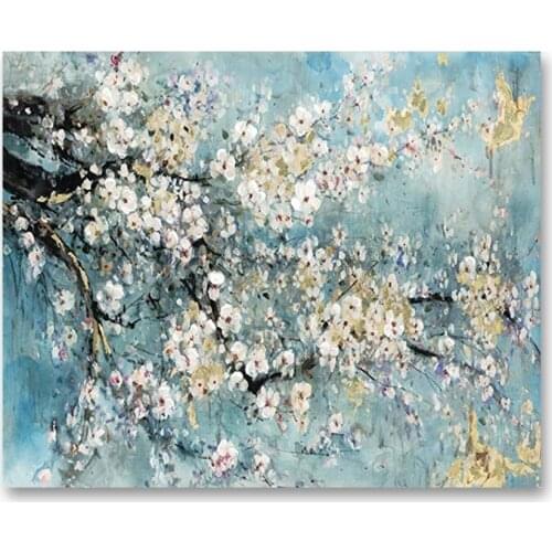 Modern Plum Flowers Picture Art Abstract Texture Acrylic Flower Oil Painting Unframed Free Shipping Wall Decor Artwork Pieces
