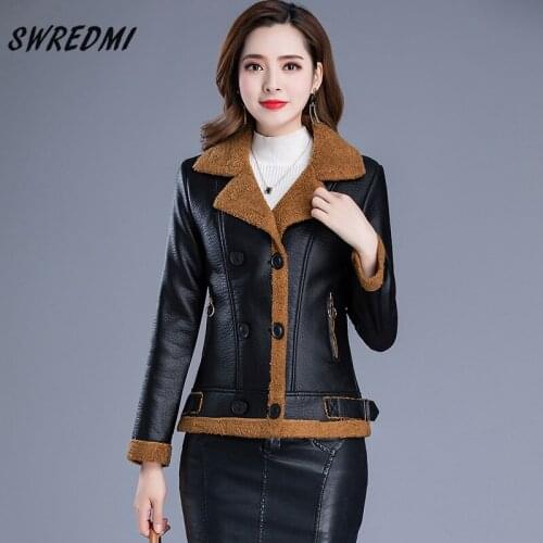 SWREDMI Lambswool Warm Jacket Thickening Leather Coat Women Snow Wear Plus Size 5XL Warm Clothing High Street Ladies