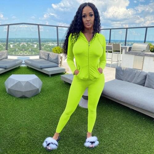 Ueteey New Two-piece Casual Solid Zip Design Autumn Women Outfits Two-piece Pant Set