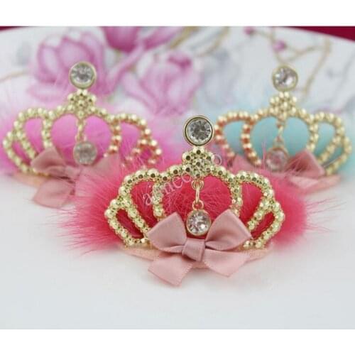 High Quality Baby Girls Tiaras Kids Accessories Rhinestone Mink Fur Princess Gold Crown Children Accessories Without Clips