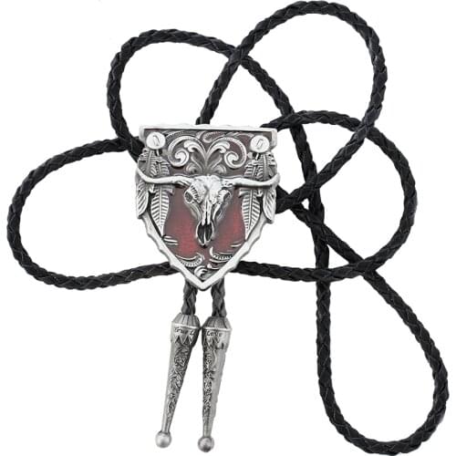 Western Fashion Leather Rope Zinc Alloy Bolo Ties for Men New American Bull Head Necktie Pendants Jewelry