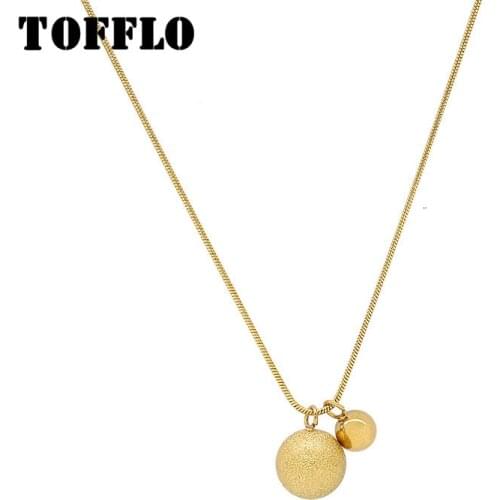 TOFFLO Stainless Steel Jewelry Frosted Solid Gold Ball Pendant Collar Neck Chain Fashion Necklace For Women BSP606