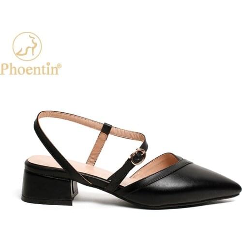 Phoentin middle strap buckle womens summer sandals beige dress shoes women pointed toe low heeled slingbacks sandal black FT946