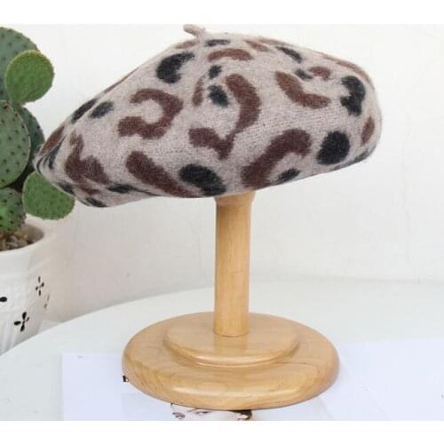 FUFAN027 Adult Girl Floral Printed Adjustable Wool Beret Cap Women Thick Round Pumpkin Hat Artist Hat