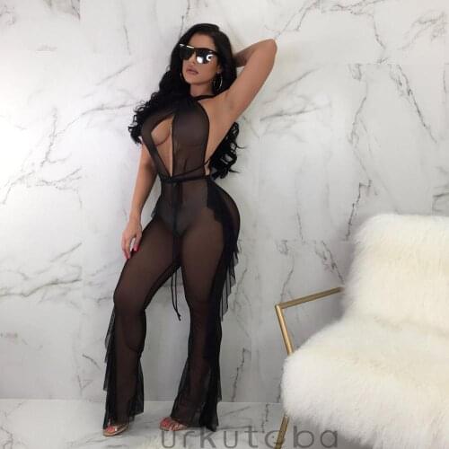 2019 Brand New Womens Summer Bikini Cover Up Sheer Jumpsuit Beach Long Romper Playsuit Tunic