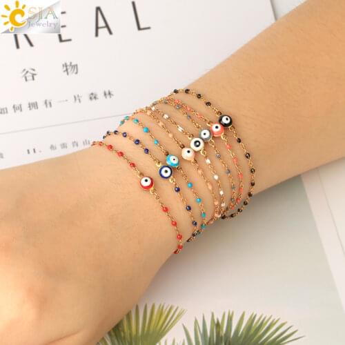 CSJA Evil Eye Stainless Steel Bracelets for Women Gold Color Chain Bracelet Female 2021 Cute Thin Pulseras Acier Inoxydable S742