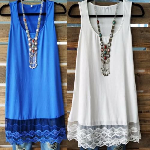 Women Lace Sleeveless Mini Dress Tank Casual Tops T-Shirt Beach Shirts Summer Plus Size S-5XL