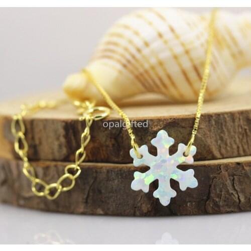 1pc/lot)High Quality Top Selling 13mm Synthetic Opal White OP17 Snowflake 925 Silver Gold Box Chain Necklace