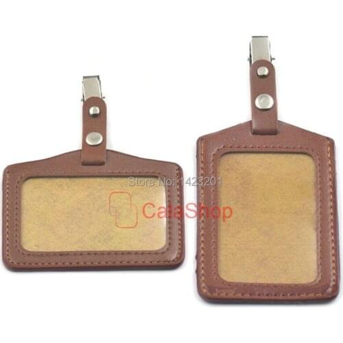 10 Sets / Lot ID Card Holder Badge With PU Leather Tag Clip Portable School Office Exhibition Clips Cards Supplies
