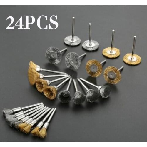 24Pcs/set Brass Steel Wire Wheel Brush Polishing Grinder Accessories Rotary Polish Tool Part Kit