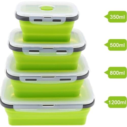 4pcs/lot Silicone Rectangle Lunch Box Collapsible Bento Box Folding Food Container Bowl 350/500/800/1200ml for Dinnerware