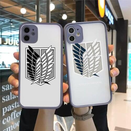 Anime attack on Titan Phone Case For iPhone 12 11 Mini Pro XR XS Max 7 8 Plus X Matte transparent Gray Cover