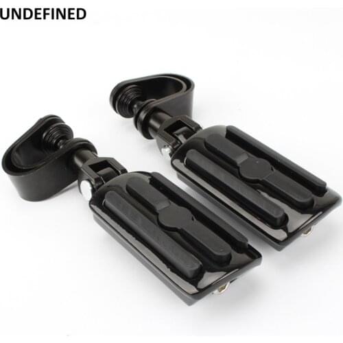 Black Motorcycle Highway Pegs Footrest Mount Clamp Engine Guard Footpeg Clips Highway Crash Bar Foot Peg U-Clamps 1-1.25"