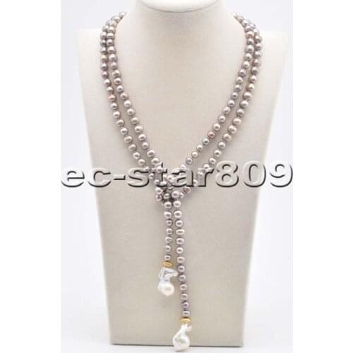 P6335 46" 25mm White Keshi & Gray Round Freshwater Pearl Necklace Pendant Choker