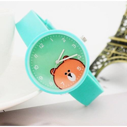 Candy Color Silicone Cute Cartoon Bear Design Quartz Movement Watch Childrens Wristwatch Clock Personality Fashion Watch Gifts