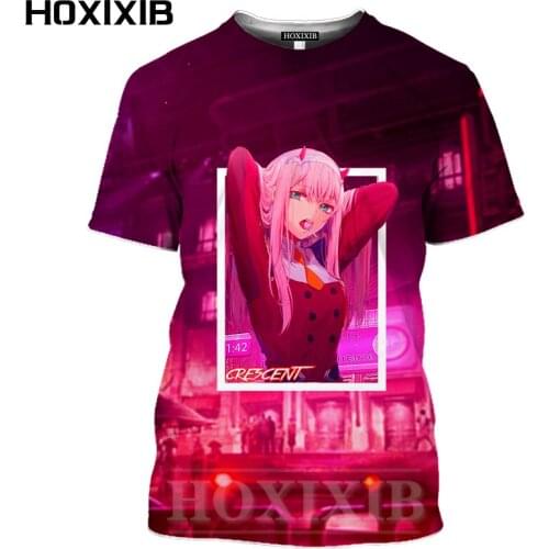 HOXIXIB Men Tshirt Women Horn Girl ZERO TWO Japan Cartoons 3D Anime Darling In The Franxx T Shirt Strelizia Fashion Short Sleeve