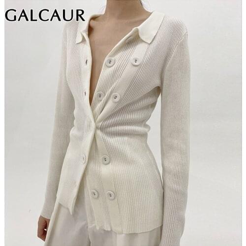 GALCAUR White Korean Fashion Long Sleeve Top For Women V Neck Slim Minimalist Solid Sweater Female New Clothes 2021 Spring Style