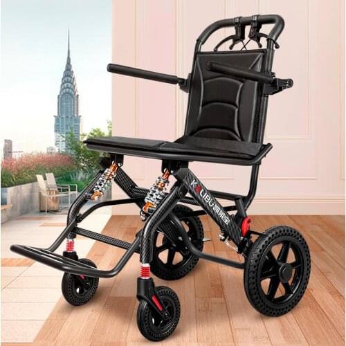 Thickened aluminum alloy manual wheelchair with strong load-bearing capacity folding light walking stick for the elderly