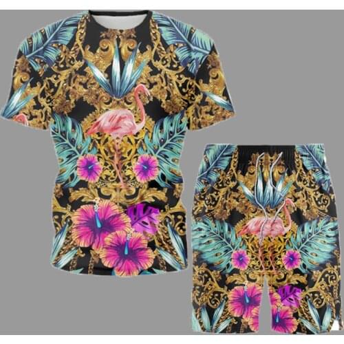 Fashion 3d Print Tees Men Set Summer Short Sleeve T-Shirt and Shorts 2 Pack Casual All-Matched Sportswear Youth Pop Streetwear