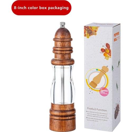 8inch Pepper Grinder Wood Multifunctional Adjustable Ceramic Core Manual Pepper Mill for Cumin Sea Salt Paprika Peppercorn