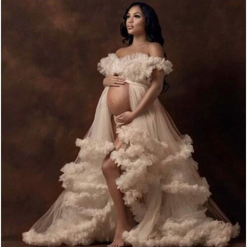 Off Shoulder Fashion Maternity Dresses For Photoshoot Ball Gown Puffy Babyshower Evening Gown High Quality Custom Made Pregnant