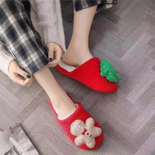 Fashion llama Winter Flat Plush Slippers Orange Christmas Alpaca Smiley Womens Slippers